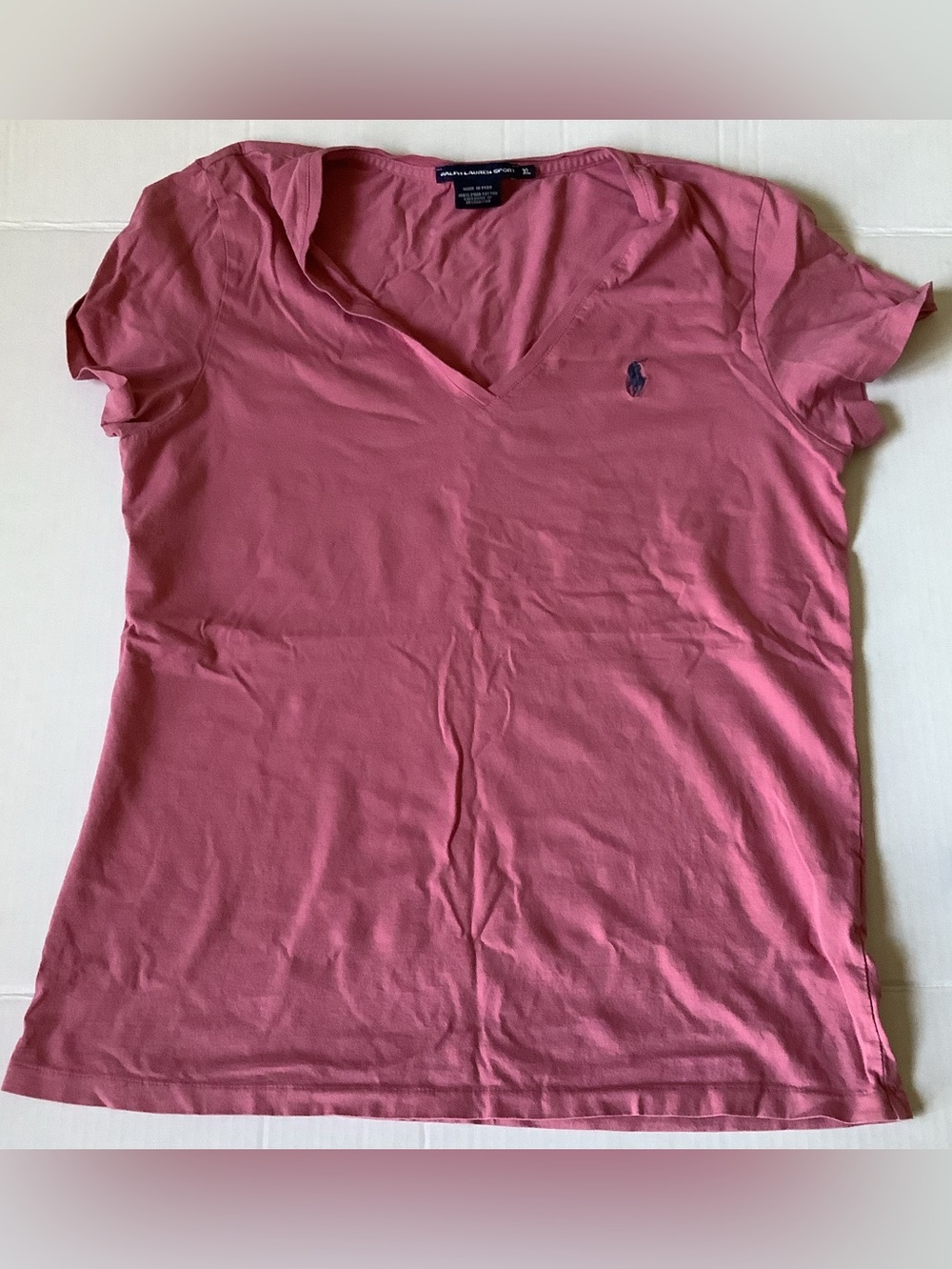 Ralph Lauren Sport Pink V-Neck T-Shirt XL Short Sleeve Blue Pony Cotton